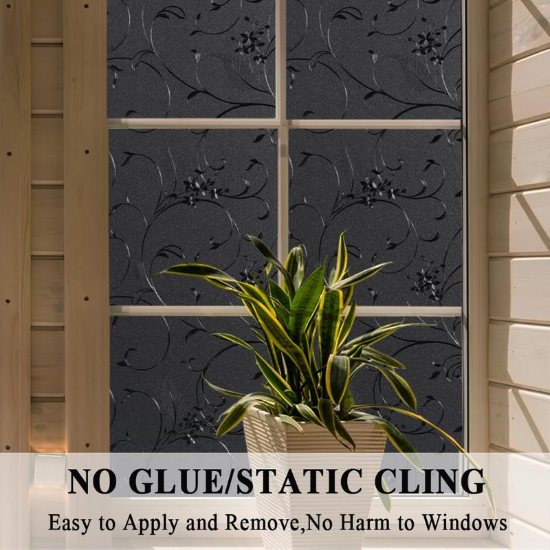 Mikomer Total Blackout Window Film,100% Light Blocking Privacy Glass Door Film Etched Flowers,Room Darkening Window Cling,No Glue/Heat Control/Anti UV for Day Sleep & High Privacy,17.5In. by 78.7In. - Image 5